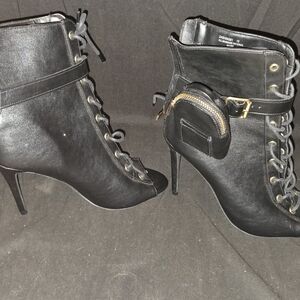 Fashion Nova Black Lace-Up Heeled Ankle Boots